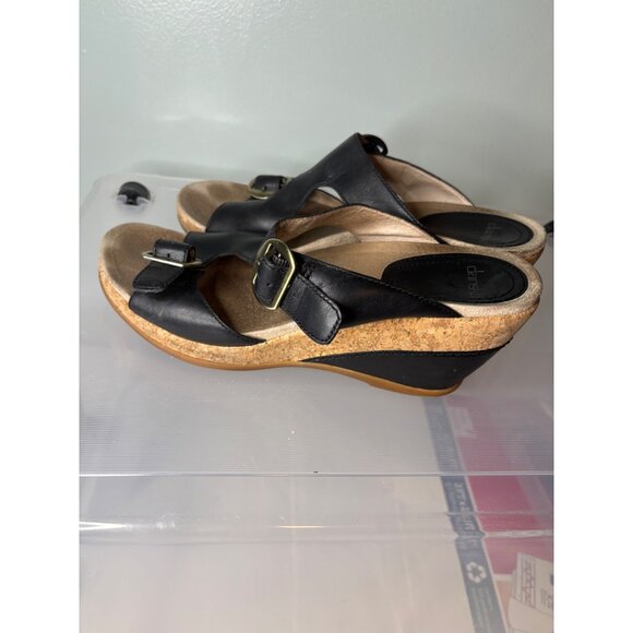 Dansko Carla Platform Wedge Sandals Black Sz 41 Peep Toe Buckle Strap Colorblock - Picture 7 of 11
